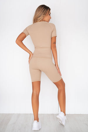 Solid Beige Luxe Seamless Short Sleeve