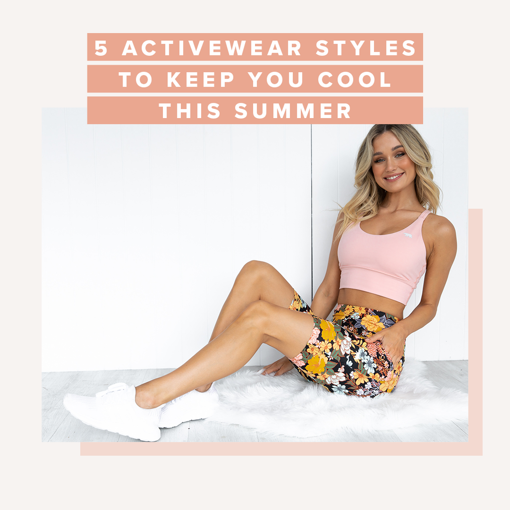 lady with pink top and floral shorts | featured image for top summer activewear picks to keep you cool blog 