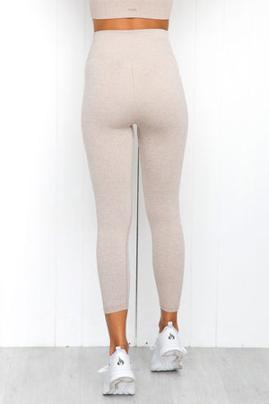 Beige Ribbed Seamless 7/8 Tights - PURE DASH 