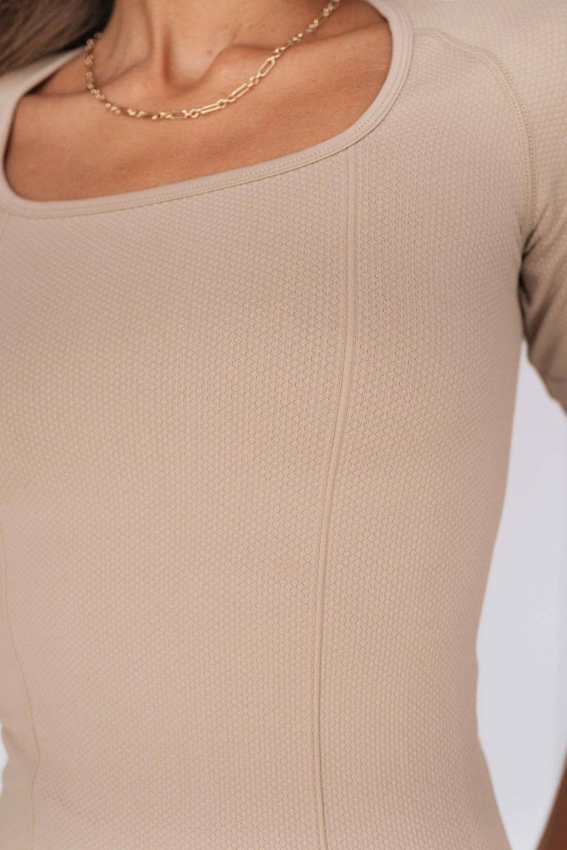 Solid Beige Luxe Seamless Short Sleeve