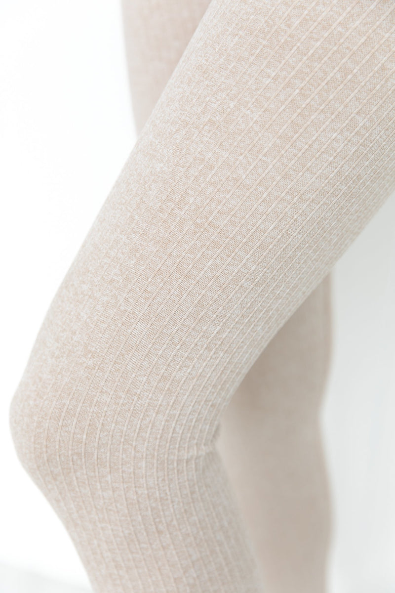 Beige Ribbed Seamless Tights