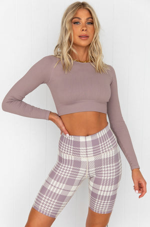 Dusty Violet Ribbed Seamless Crop Long Sleeve