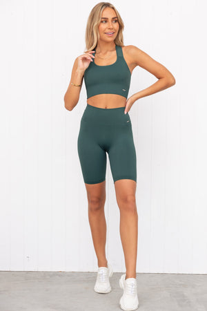 Pine Green Ribbed Seamless Biker Shorts