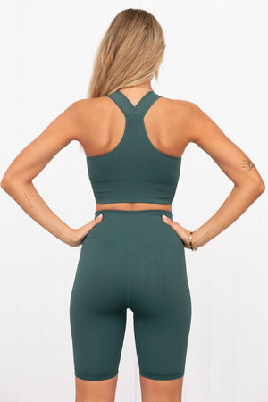 Pine Green High Support Ribbed Bra
