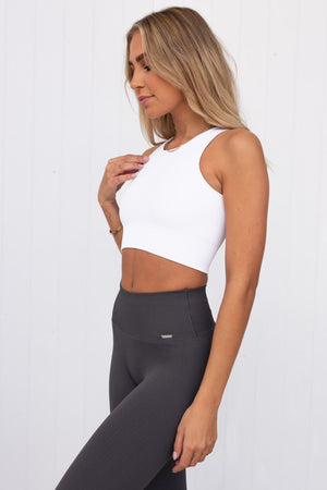 White Ribbed Seamless Crop Top
