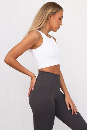 White Ribbed Seamless Crop Top