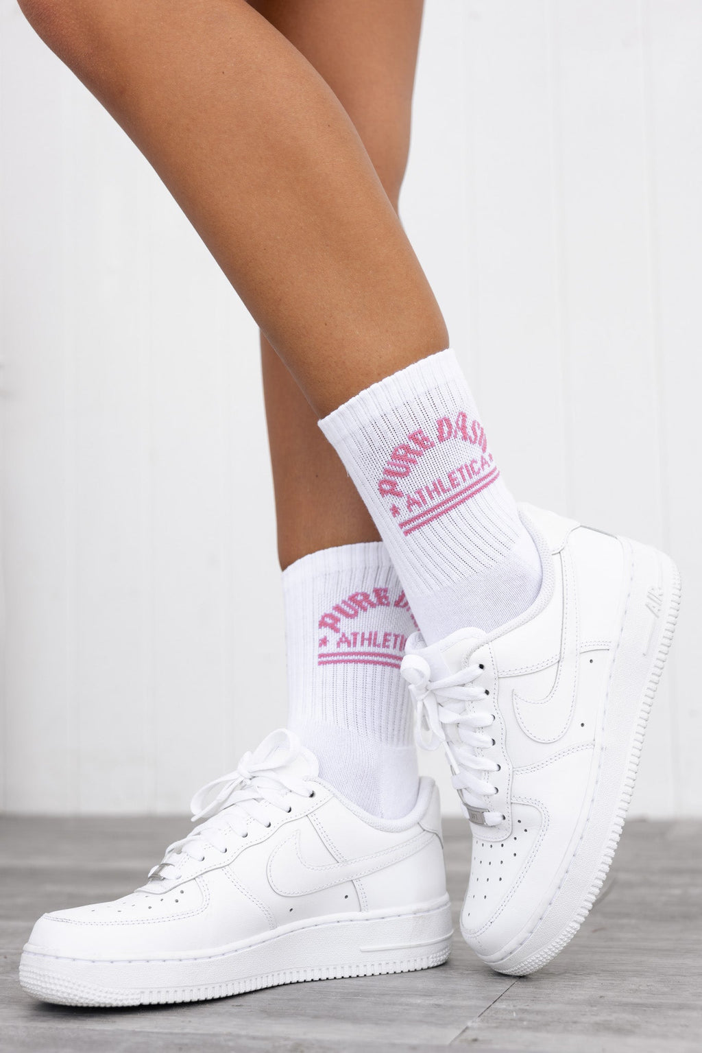 Pure Dash Crew Socks - Pink/White